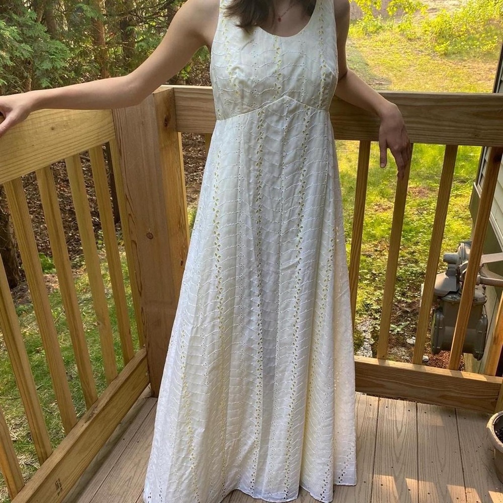 Vintage 60s off white eyelet maxi dress